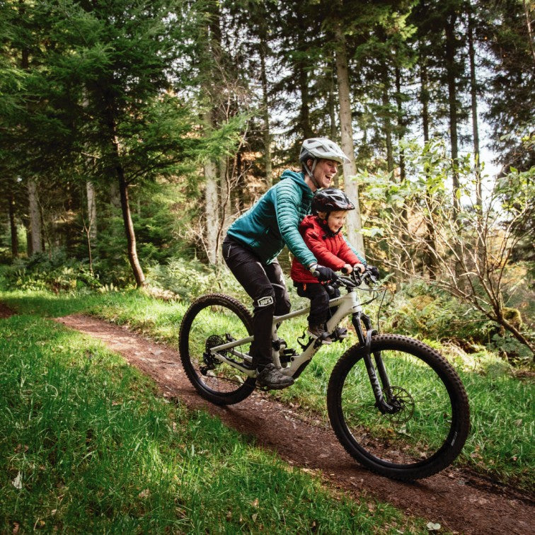 Shotgun Child Bike Seat And Child Handlebars Riding With Parent On Trail